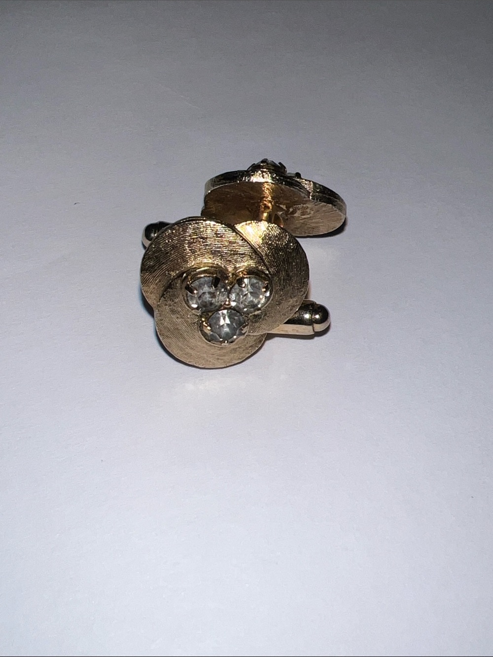 Gold Floral Cufflinks with Clear Crystal Accents